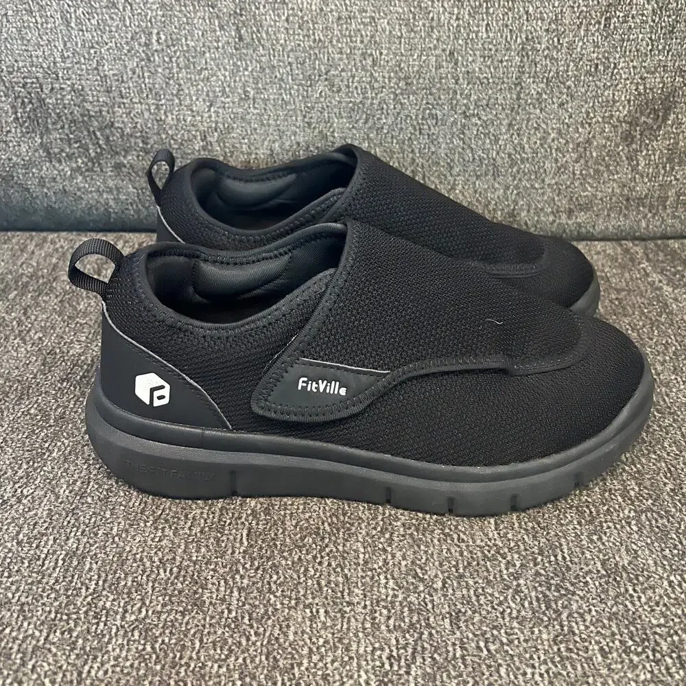 FitVille Easy Top Wings Slip On Diabetic Shoes Mens 9.5 Black Extra Wide Walking